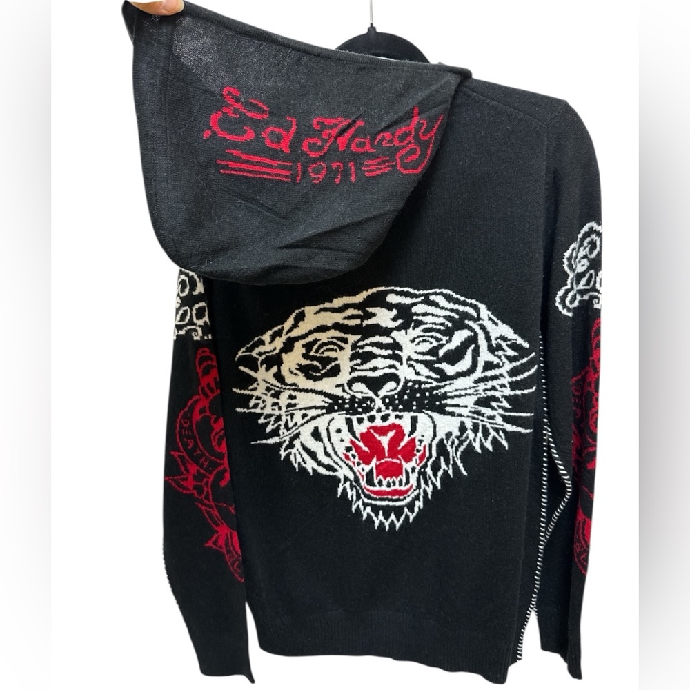 🔥 NWT! Ed Hardy Tiger Special Knit Full Zip Lightweight Sweater Hoodie